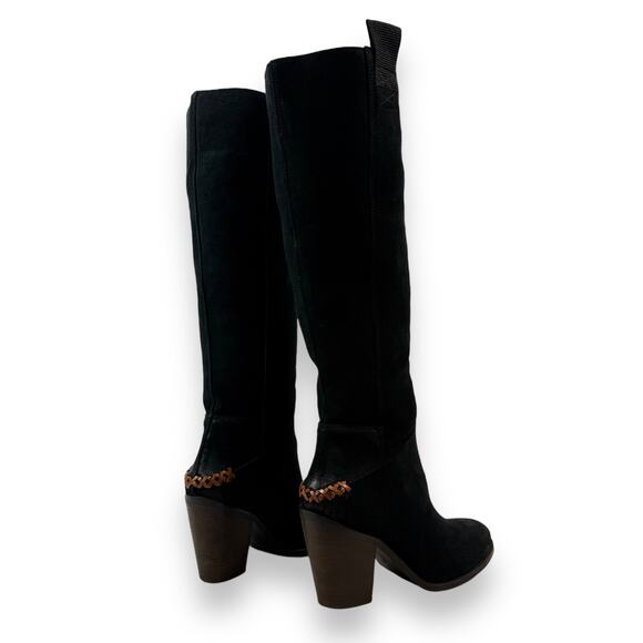 FREE PEOPLE knee high black suede riding boots with braided leather trim - Picture 14 of 16
